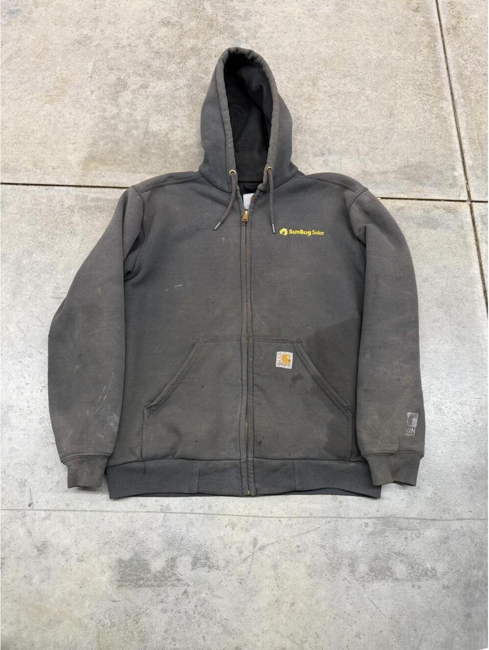vintage carhartt faded black insulated zip up hoodie size small